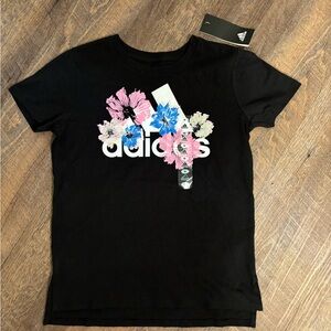 Girls Black flower adidas shirt